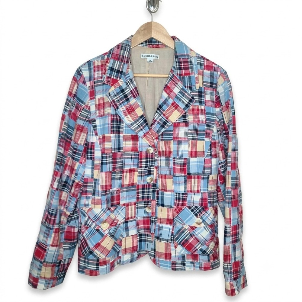 Pendleton Madras Patchwork Plaid Blazer Womens XL Academia Preppy Heritage Y2K